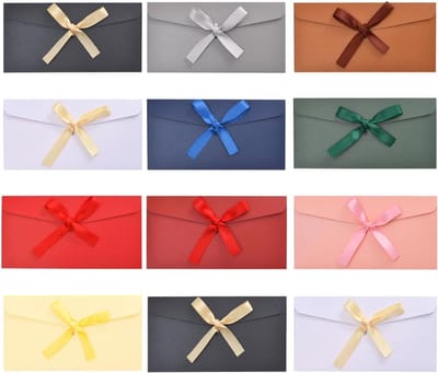 12 Stuks Gekleurde Enveloppen met Lint - 22x10 cm Kleurrijke Cadeau-Enveloppen - Kraftpapier Enveloppens met Strik - Mooie Enveloppens voor Uitnodigingen en Verjaardagskaarten - Ansichtkaarten en Feestaccessoires
