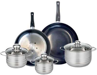 Set van 2 Koekenpannen 28 en 32 cm en 3 kookpotten 14, 16 en 20 cm Elo Prima Brillant