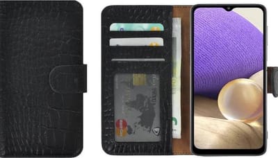Geschikt voor Samsung Galaxy A31 hoesje - Bookcase - A31 Hoesje Book Case Wallet Echt Leer Croco Zwart Cover