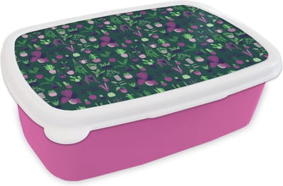 Broodtrommel Roze - Lunchbox - Brooddoos - Planten - Patronen - Cactus - 18x12x6 cm - Kinderen - Meisje