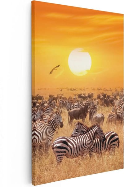 Artaza Canvas Schilderij Wilde Dieren - 20x30 cm - Klein - Wanddecoratie Afrika - Muurdecoratie Zebra - Kamer Accessoires Savanne