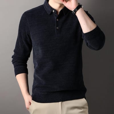Lente en Herfst Nieuwe Heren Lange Mouw Revers met Fluweel Polo T-shirt Warme Trui Heren XXXXL black