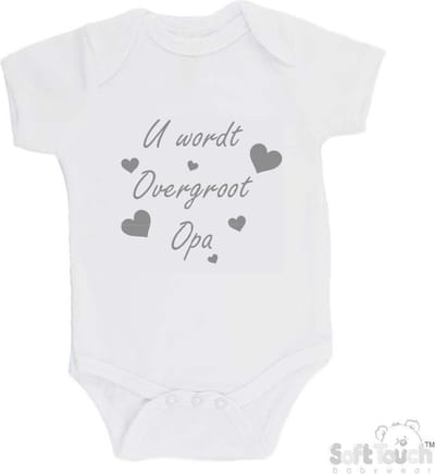100% katoenen Romper "U wordt overgroot opa" Unisex Katoen Wit/grijs Maat 62/68 Zwangerschap aankondigen - Bekendmaking zwangerschap - Zwangerschapsaankondiging