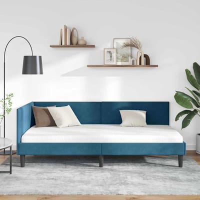 vidaXL - Hoek - Bed - Frame - Blauw - 90 - x - 190 - cm - Fluweel