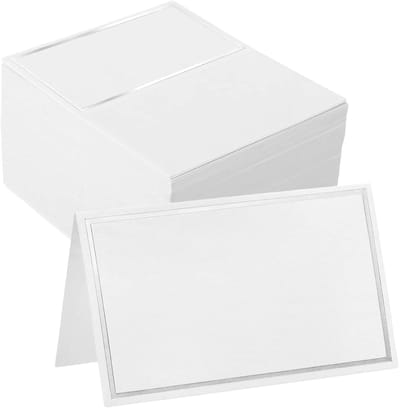 50 stuks tafelplaatskaarten, tafelinstelling naamkaarten met zilveren rand, plaats gereserveerde kaart voor verjaardag, banket, evenementen, bruiloft, diner, feest