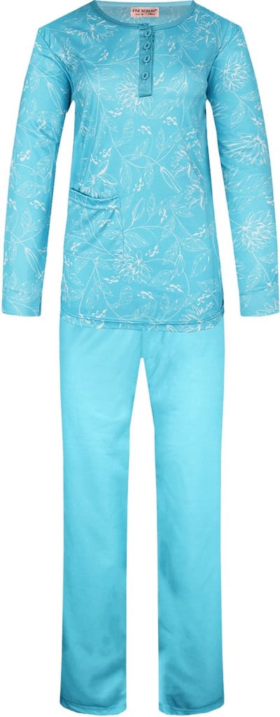 Dames pyjama print turqoise XL