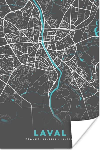 Poster Laval - Frankrijk - Kaart - Stadskaart - Plattegrond - 120x180 cm XXL