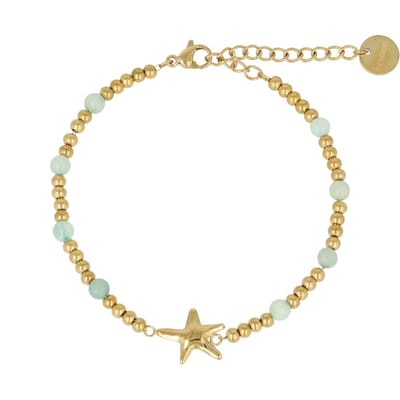 My Bendel - Goudkleurige Armband met Zeester en Amazonite Edelstenen - met Luxe Cadeauverpakking | Sieraden Voor Dames