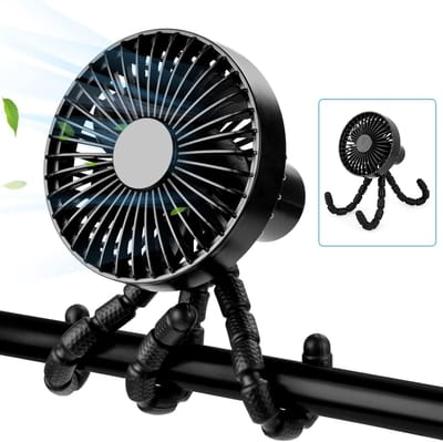 Mini Ventilator USB, Draagbare Kinderwagen Ventilator, 3 Snelheden Luchtstroom Handheld Fan met Flexibele Statief, Geschikt voor Kinderwagens, Autostoelen, Kantoor, Buiten