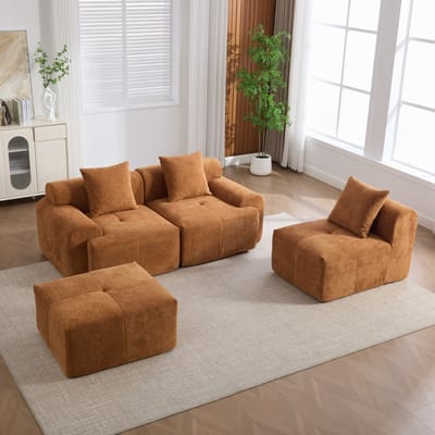 MODFU Hoekbank - Modulair - Memoryschuim - Modern - Voor Woonkamer - Ribstof - Oranje