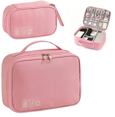 2 Delige Elektronica Organizer Set – Grote en Kleine Kabel Organizer Tas – Reis Opbergtas voor Opladers, Kabels, Powerbanks, USB Accessoires en Elektronische Apparaten – Roze