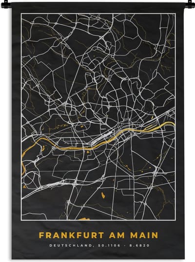 Wandkleed - Wanddoek - Frankfurt Am Main - Goud - Stadskaart - Kaart - Plattegrond - Duitsland - 120x180 cm - Wandtapijt
