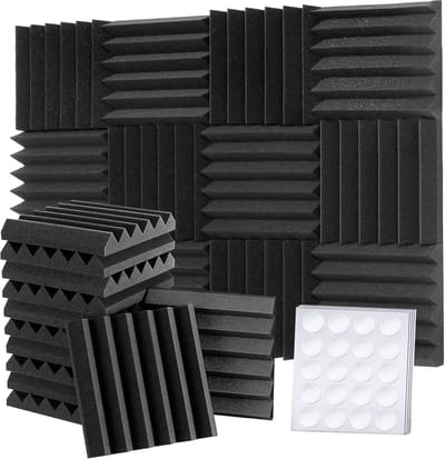 Famanu – Geluidsabsorberende panelen, 30 x 30 x 5 cm, geluidsabsorberend schuim, 3D-geluidsabsorberende wand van hoge dichtheid, voor opnamestudio's en kantoren, 12 stuks, zwart