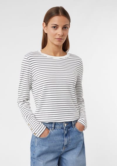 Gestreept T-shirt met decoratieve knopen lange mouwen vrouw COMMA