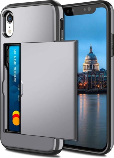 Geschikt voor Apple iPhone XR Backcover | Grijs | Pasjeshouder