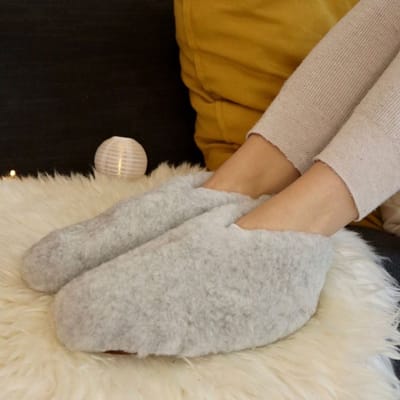wollen sloffen 100% wol pantoffels -grijs laag model- maat 37