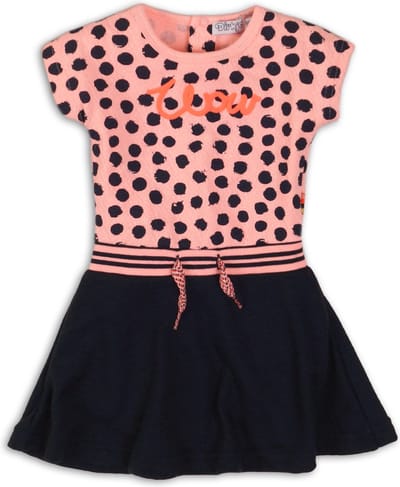 Dirkje Meisjes Jurk - Light neon coral aop + navy - Maat 62