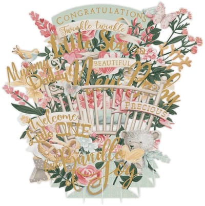 3D Wenskaart New Baby – Laser cut felicitatiekaart met envelop