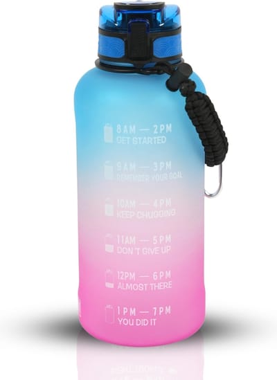 LaCardia Motivatie Waterfles 2 Liter - Drinkfles met Tijdmarkering & BPA vrij - Drinkbus Voor Kinderen en Volwassenen - Sportfles & Travel mug - Blauw Roze
