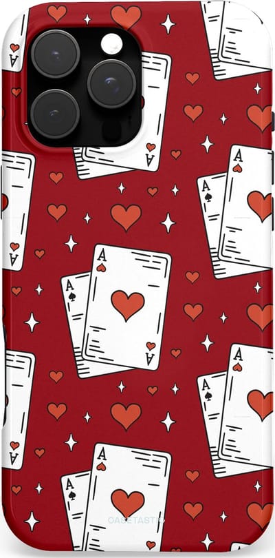 Casetastic hoesje geschikt voor Apple iPhone 16 Pro Max - MagSafe - Dubbellaagse bescherming - Kaarten Aas - Fashion Case - Bordeaux Wit Zilver