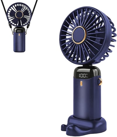 Verpakking van 1 stuk - Handventilator - Opvouwbare ventilator - Tafelventilator - 5 instelbare snelheden - LED-display - Oplaadbaar/netstroom - Draagbaar - Geschikt voor thuis, kantoor, school, buiten en op reis - 188*90*46 mm - Diepzeeblauw