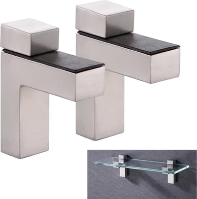 2 stuks (geborsteld nikkel) metalen verstelbare, Voor 3-30mm houten/glazen plankbeugel wandmontage - Glasklem, Glas Plankdragers - zinklegering glazen planksteunbeugel