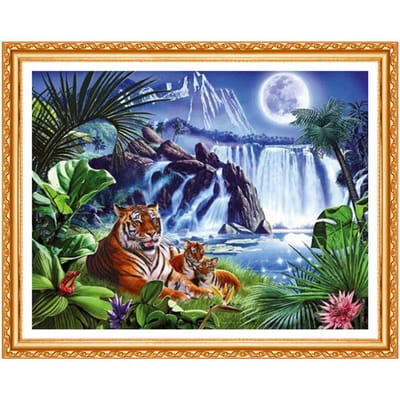 5D DIY borduurwerk tijger en waterval diamant schilderij kruissteek volledige boor strass woondecoratie 20X30CM gray