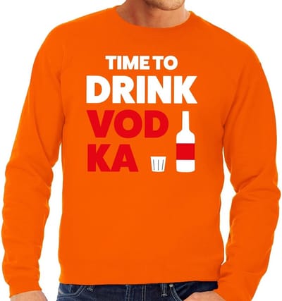 Time to Drink Vodka tekst sweater oranje heren - heren trui Time to Drink Vodka - oranje kleding S