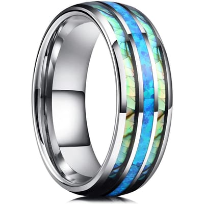 Mode 8mm Mannen Roestvrij Staal Ringen Inleg Blauw Turkoois Ringen Voor Mannen Vrouwen Bruiloft Verlovingsring Sieraden Cadeau 6 gray