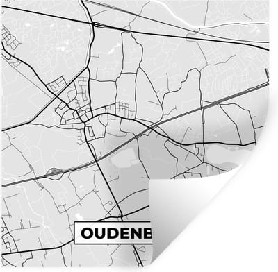 Muurstickers - Sticker Folie - Plattegrond – Oudenburg – Zwart Wit – Stadskaart - Kaart - 100x100 cm - Plakfolie - Muurstickers Kinderkamer - Zelfklevend Behang XXL - Zelfklevend behangpapier - Stickerfolie