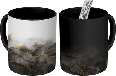 Magische Mok - Foto op Warmte Mokken - Koffiemok - Marmer - Zwart - Goud - Luxe - Marmerlook - Magic Mok - Beker - 350 ML - Theemok