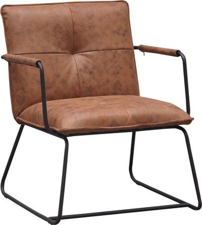 Dimehouse Industriële fauteuil cognac eco-leer Hailey - Ecoleer - Industrieel