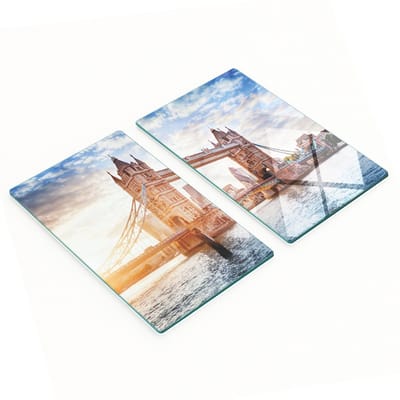 Set van twee glazen keukenplanken met Tower Bridge-motief, Londen, 2x30x52 cm