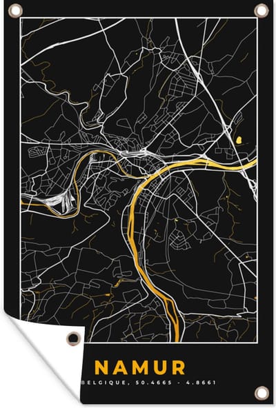 Muurdecoratie Namur - Goud - Kaart - Stadskaart - Plattegrond - 120x180 cm - Tuinposter - Tuindoek