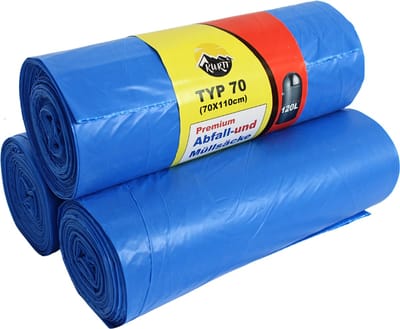 KURTT - 100x afvalzakken (5 rollen a 20 zakken) 120L - 70 x 110 cm - Blauw - (70 micron extra sterk) vuilniszakken