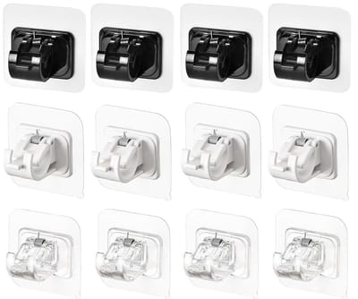 12Pcs Die-Cut Gordijnstang Haken, Sterke Zelfklevende, Gordijnstang Houder, Waterdicht En Vochtbestendig, Geschikt Voor Badkamers, Keukens En Woonkamers.