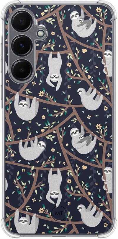 Hoesje (shockproof) geschikt voor Samsung Galaxy A15 - Luiaard print - Extra sterke case - TPU/polycarbonaat - Print - Blauw, Transparant
