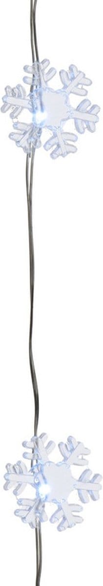 Lumineo Sneeuwvlokken lichtsnoer - wit - 40 led lampjes - 195 cm - timer - batterij - sneeuw/kerstverlichting