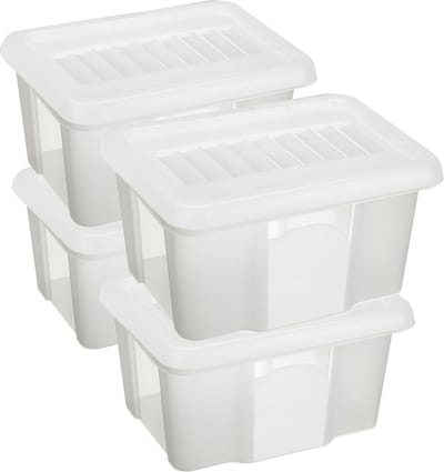 Sunware set van 4x opslagboxen kunststof 24 liter transparant 42 x 33 x 22 cm met afsluitbare deksel
