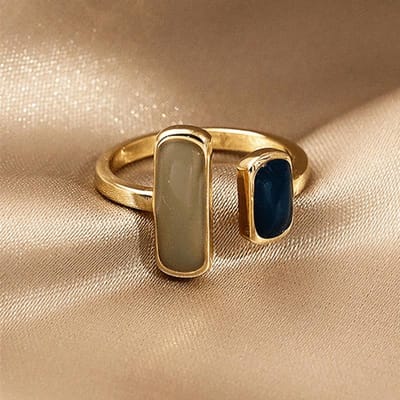 Mode Rétro Or Double Goutte d'Huile Bague Ouverte pour Femme Géométrique Or Métal Bague Bijoux de Mariage Cadeau d'Anniversaire beige