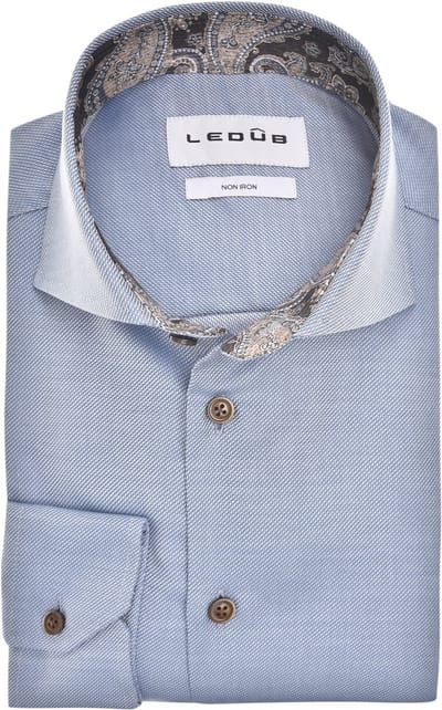 Ledub modern fit overhemd - popeline - middenblauw - Strijkvrij - Boordmaat: 46