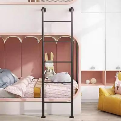 Metalen Opstapladder - Wandladder Stapelbed - Veilig Klimmen - Sterke Smeedijzeren Constructie - Tot 300 cm - Zwart