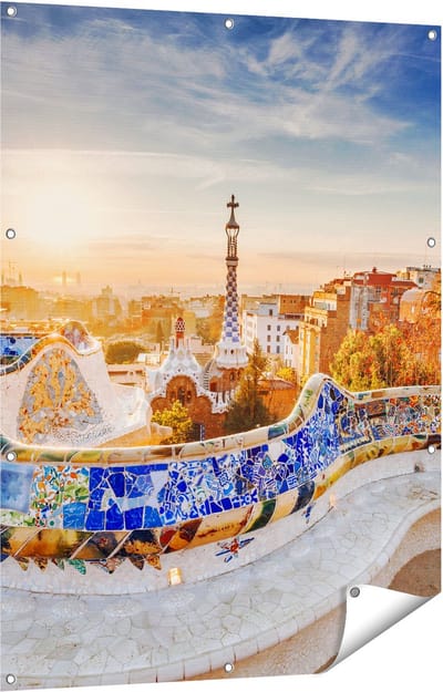 Gards Tuinposter Park G�ell in Barcelona - 90x120 cm - Tuindoek - Tuindecoratie - Wanddecoratie buiten - Tuinschilderij