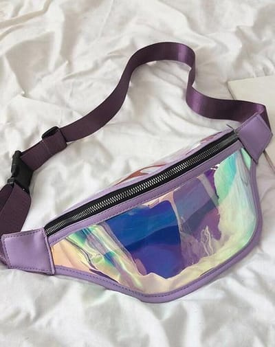 KIMU® Grote Transparante Iridescent Heuptas Paars Holografisch Regenboog Metallic Festival