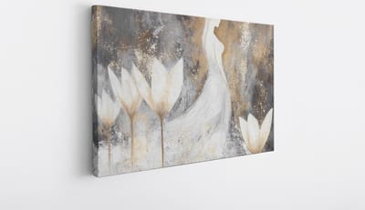 Saammp Canvas Schilderij - Vrouw met witte bloemen - Abstract kunstwerk - 30x20 - Foto op canvas - Wanddecoratie - Muurdecoratie Woonkamer - Slaapkamer decoratie - Canvas Print