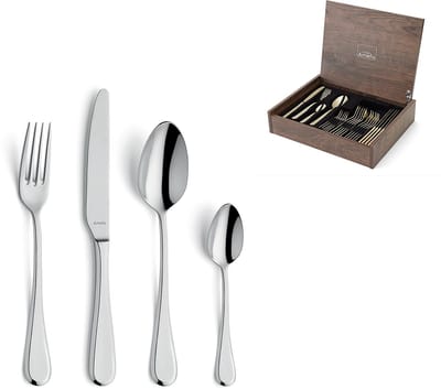 Amefa Drift - 24-delige bestekset - voor 6 personen - hoogglans - zilverkleurig - in luxe houten kist