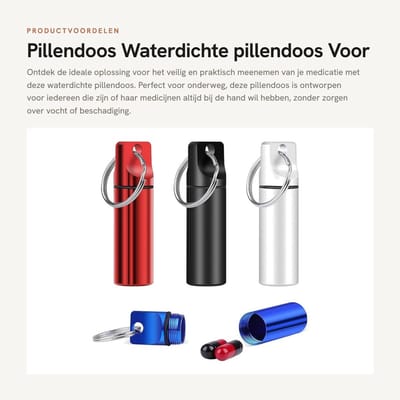 Dailygoods- Pillendoos Waterdicht - Mini Pillendoos - Sleutelhanger - Aluminium - Robuust - 1,7 cm Diameter - 6 cm Hoogte - Medicijncontainer