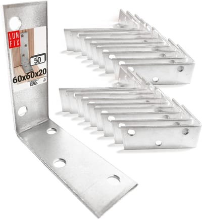 LUN FIX - Stoelhoekconstructiehoek - 50 stuks - Smalle hoekverbinder - 90 graden - Houtverbinder 60x60x20x2 mm