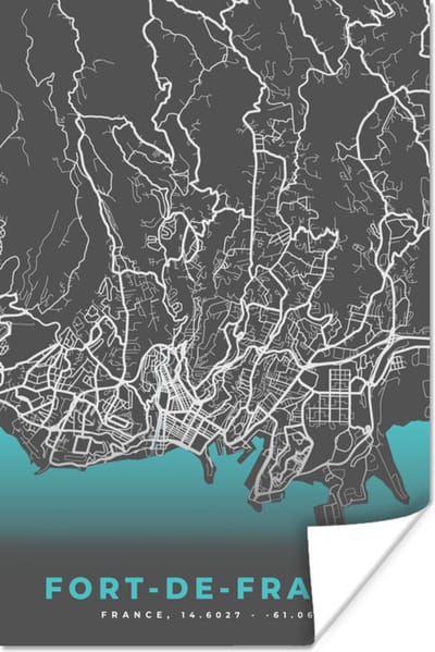 Poster Kaart – Stadskaart – Frankrijk - Fort-de-France - Plattegrond - 120x180 cm XXL