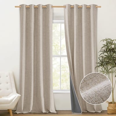 Dailygoods- Gordijnen Verduisterend 100% - Gordijnen met Ringen - Gordijnen 2 Stuks - Linnenlook - 132 x 245 cm - Thermo Behandeling - Verduisteringsgordijnen